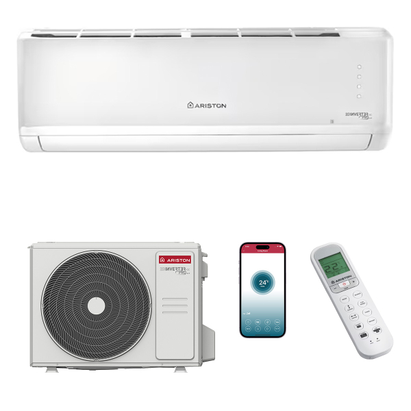 Aparat aer conditionat Ariston Alys 35, 12000 BTU, A++/A+, inverter, Wi-Fi, R32, functie incalzire, dezumidificare, filtru aer, mod Auto, mod Turbo, timer, Follow Me, auto-curatare, alb