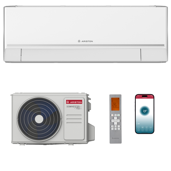 Aparat aer conditionat Ariston Nevis Evo 25, 9000 BTU, A+++/A++, inverter, Wi-Fi, R32, functie incalzire, dezumidificare, mod Eco, mod Auto, mod Turbo, filtru aer, I Feel, timer, auto-curatare, alb