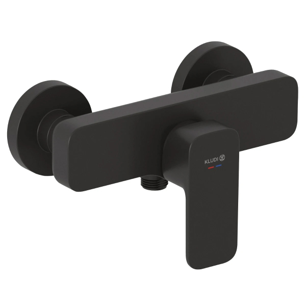 Baterie baie pentru dus, Kludi Renon 428313975, monocomanda, montaj pe perete, finisaj negru mat
