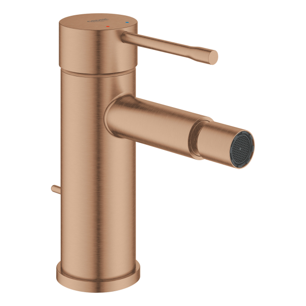 Baterie bideu Grohe Essence 32935DL1, 3/8'', monocomanda, marimea S, cartus ceramic, limitator, aerator cu bila, set evacuare cu tija, mat, cupru
