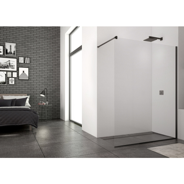 Perete Walk-In, Sanswiss Easy STR4P, 90 x 200 cm, sticla transparenta, profil negru mat