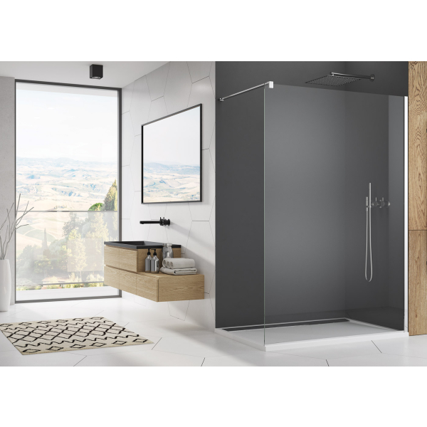 Perete dus tip walk-in, Sanswiss Easy STR4P, sticla transparenta, profil cromat, 140 x 200 cm
