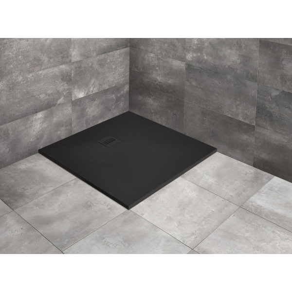 Cadita dus patrata Radaway Kyntos C, marmura compozit, negru, design slim, 90 x 90 x 3 cm, gratar inclus, antialunecare