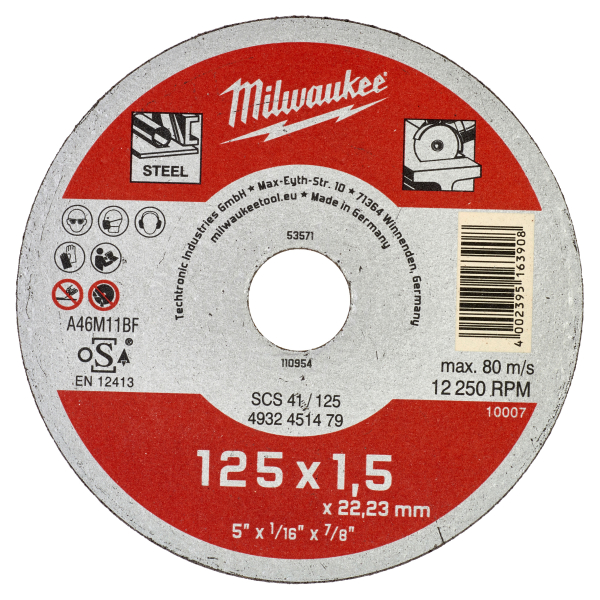 Disc debitare metal, Milwaukee SCS 41 4932451479, 125 x 22.2 x 1.5 mm