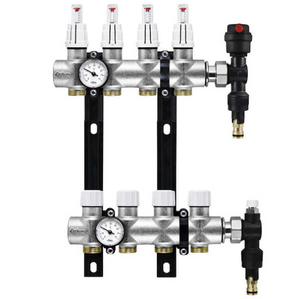 Distribuitor incalzire pardoseala, cu debitmetre, Rbm 2030.06.10, alama, filet interior, 4 cai, 1"