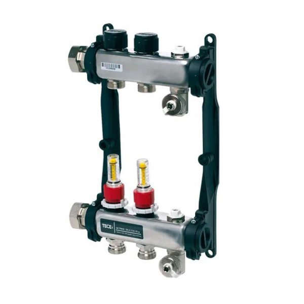 Distribuitor incalzire pardoseala, cu debitmetre, TECEfloor 77310002, otel, filet interior, 2 cai, 1"