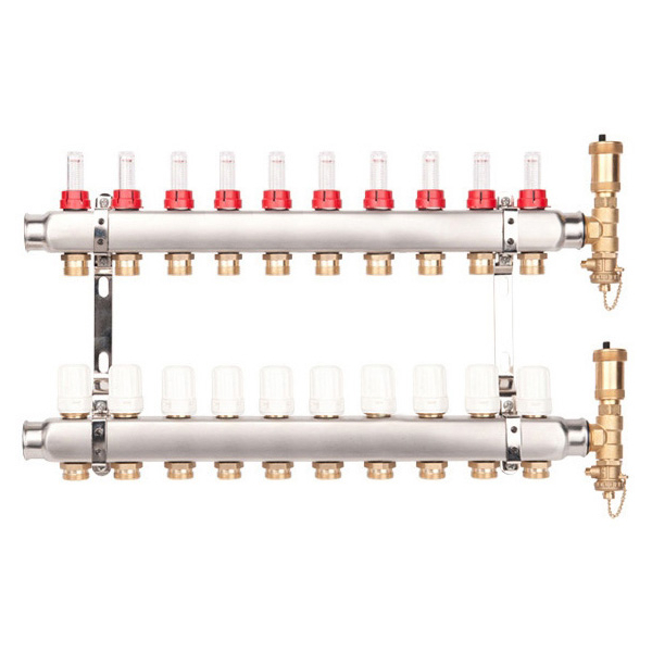 Distribuitor incalzire pardoseala, cu debitmetre, Valvex Base K5, inox, filet interior, 10 cai, 1"