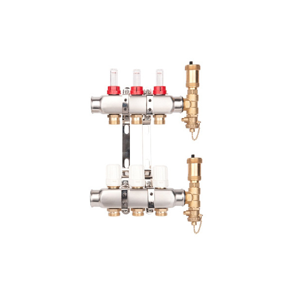 Distribuitor incalzire pardoseala, cu debitmetre, Valvex Base K5, inox, filet interior, 3 cai, 1"