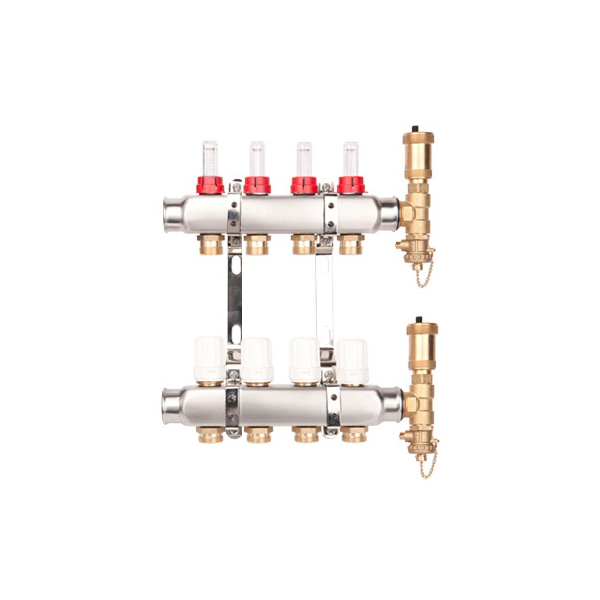 Distribuitor incalzire pardoseala, cu debitmetre, Valvex Base K5, inox, filet interior, 4 cai, 1"