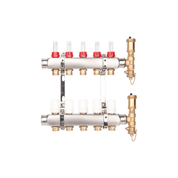 Distribuitor incalzire pardoseala, cu debitmetre, Valvex Base K5, inox, filet interior, 5 cai, 1"