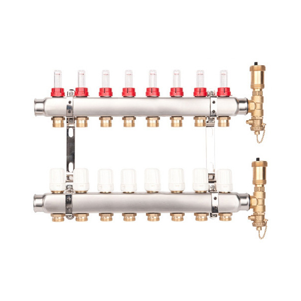 Distribuitor incalzire pardoseala, cu debitmetre, Valvex Base K5, inox, filet interior, 8 cai, 1"