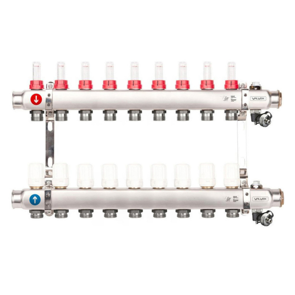 Distribuitor incalzire pardoseala Valvex K5H, inox, filet interior, 9 cai, 1" - 3/4"