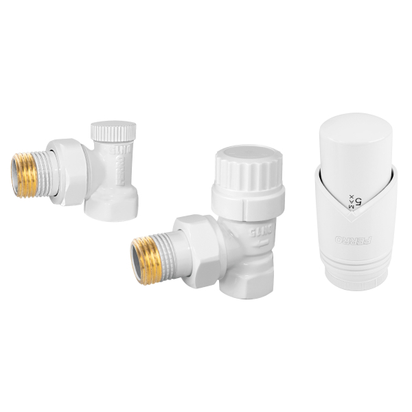Kit robinet calorifer termostatat + robinet calorifer retur + cap termostat Ferro ZTM31WH, alama, 1/2"