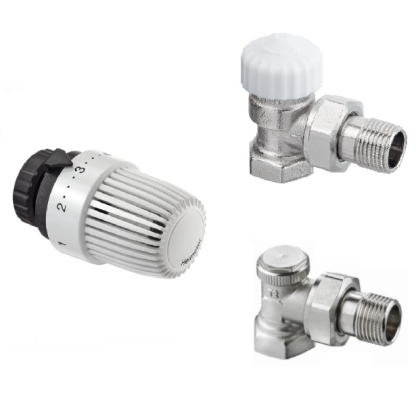 Kit robinet calorifer termostatat + robinet calorifer retur + cap termostat Heimeier Calypso, alama, 1/2"