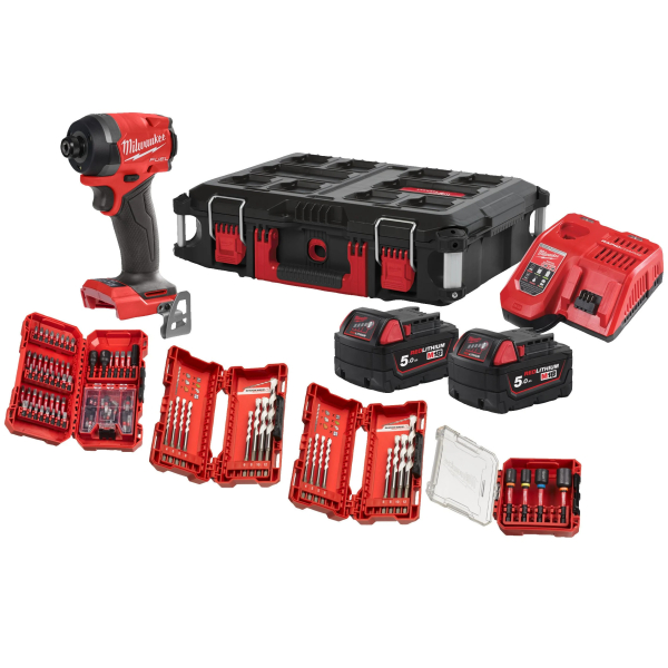 Masina de insurubat cu impact, fara perii, Milwaukee Fuel 4933498244, cu 2 acumulatori, 18 V, 5 Ah + accesorii