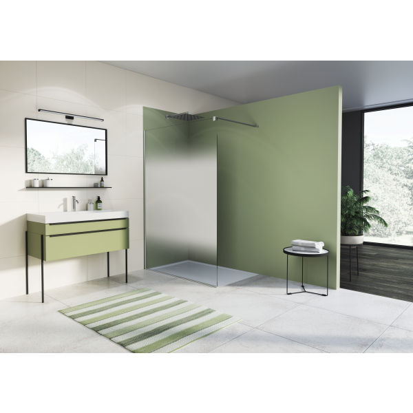 Perete dus tip walk-in, Sanswiss Easy STR4P, sticla cu model, profil argintiu, 90 x 200 cm
