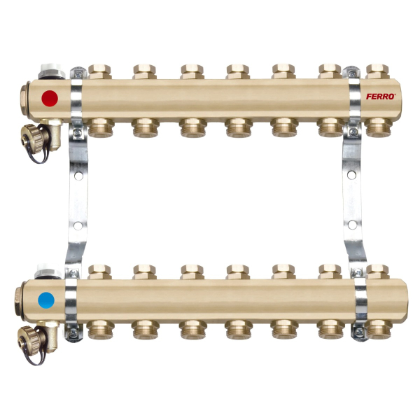 Distribuitor echipat Ferro, alama, filet interior, 7 cai, 1"
