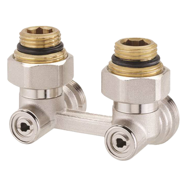 Robinet calorifer tur - retur, de colt, Purmo H AZ03TP004001290SNICK, pentru radiatoare cu ventil inglobat, alama, 1/2 x 3/4"