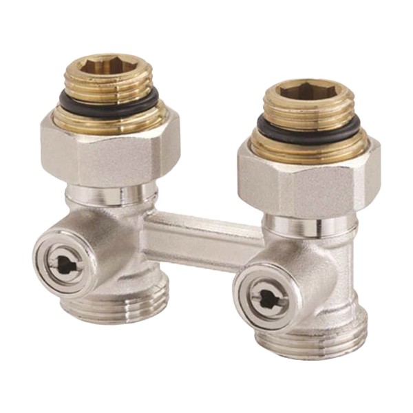 Robinet calorifer tur - retur, drept, Purmo H AZ03TP004001300SNICK, pentru radiatoare cu ventil inglobat, alama, 1/2 x 3/4"