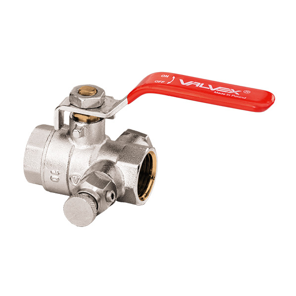 Robinet cu bila Valvex Onyx, cu buson si supapa de evacuare, alama nichelata, filet interior-interior, DN 50, cu maneta otel