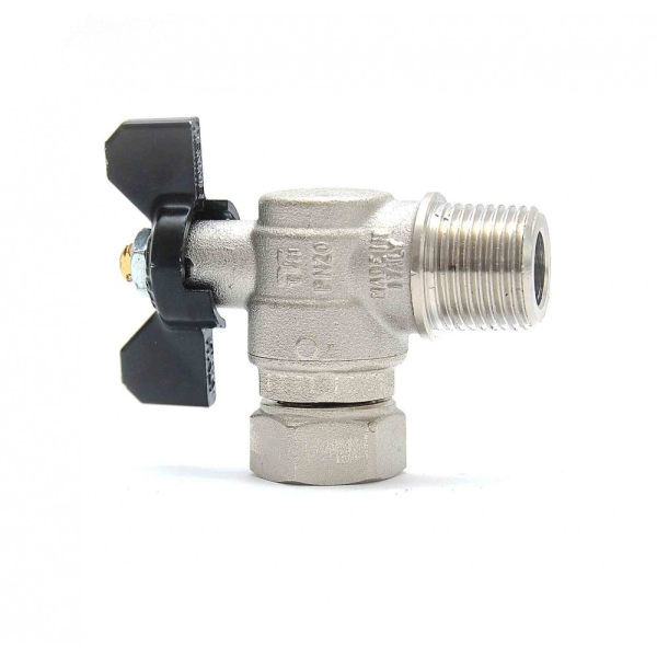 Robinet de trecere cu bila Tiemme 2224N, alama, colt, cu semiolandez, filet interior-exterior, PN30, maner fluture, 1/2" - 1/2"