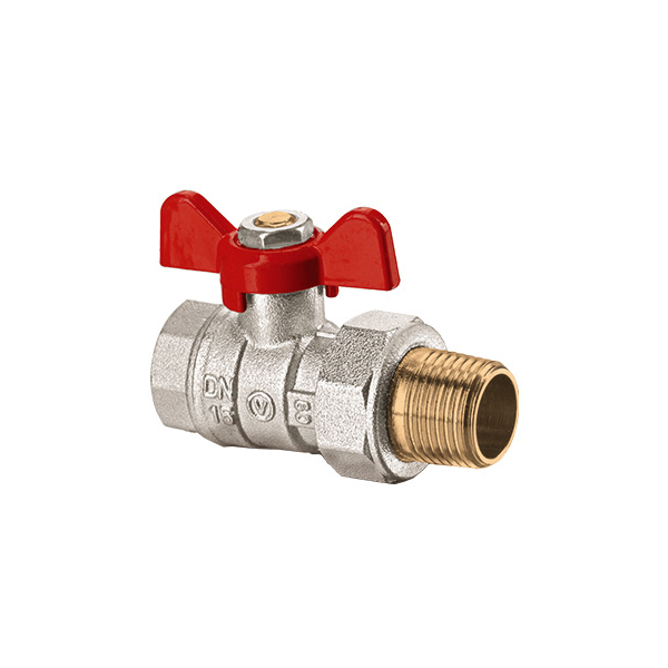 Robinet de trecere cu bila Valvex Onyx, alama nichelata, cu racord olandez, 1/2, PN40, maner fluture