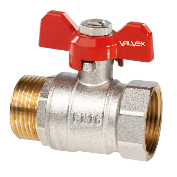 Robinet de trecere cu bila Valvex Oro, alama nichelata, filet interior-exterior, 1, PN 16, maner fluture