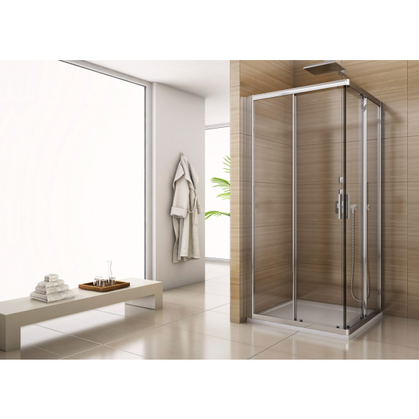 Cabina patrata dus SanSwiss Salia 80 x 80 x 190 cm, usa culisanta, cadita si sifon, SAE208005007