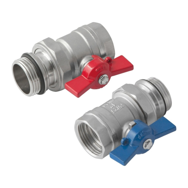 Set robineti cu racord olandez, KAN-therm, pentru incalzire in pardoseala cu agent termic, FI-FE, 1", 2 buc/set