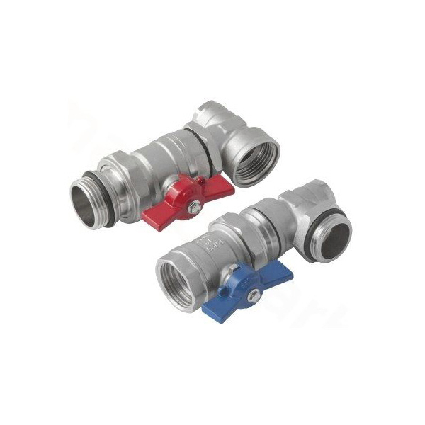 Set robineti de colt, cu bila, KAN-therm, pentru incalzire in pardoseala cu agent termic, FI-FE, 1", 2 buc/set