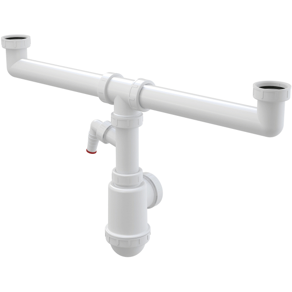 Sifon Alcadrain A448P-DN50/40, pentru chiuveta cu 2 cuve, racord masina de spalat, plastic
