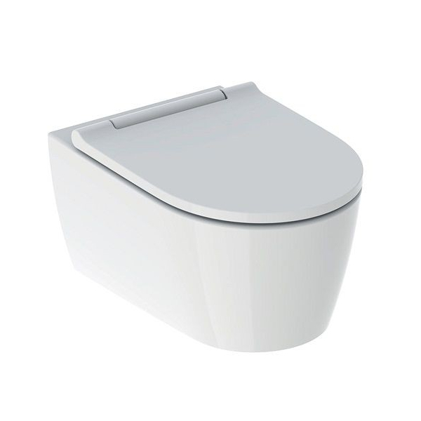 Vas WC suspendat Geberit One Rimfree 500.201.01.1, alb, evacuare orizontala, capac WC inclus