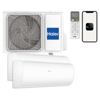 Aparat aer conditionat multisplit, Haier Pearl, 1 x UE 17000 BTU, 1 x UI 12000 BTU, 1 x UI 9000 BTU, A+++/A++, R32, inverter, Wi-Fi, filtru aer, sterilizare UV, functie incalzire, dezumidificare, auto-curatare, mod turbo, mod eco, alb