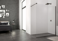 Perete Walk-In, Sanswiss Easy STR4P, 90 x 200 cm, sticla transparenta, profil negru mat