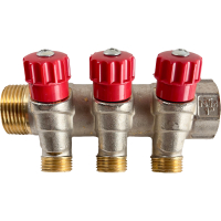 Distribuitor cu robinet 1", cu 3 cai 1/2", filet exterior, NTM 21603R