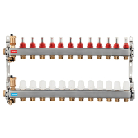 Distribuitor incalzire pardoseala, cu debitmetre, Ferro SN-RZPU12S, inox, filet interior, 12 cai, 1"