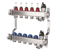 Distribuitor incalzire pardoseala, cu debitmetre, Purmo DC Premium, inox, filet interior, 5 cai, 1"