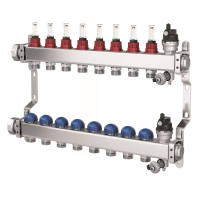 Colector distribuitor din inox Purmo, cu debitmetre, 1" 8 iesiri, 3/4" eurocon, fbwmsst0840142p0