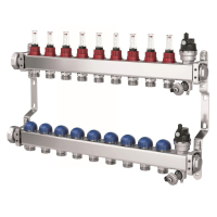 Colector distribuitor din inox Purmo, cu debitmetre, 1" 9 iesiri, 3/4" eurocon, fbwmsst0940142p0