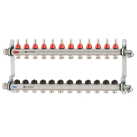 Distribuitor incalzire pardoseala, cu debitmetre, Heimeier Dynalux, otel, filet interior, 12 cai, 1"
