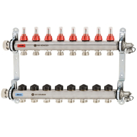 Distribuitor incalzire pardoseala, cu debitmetre, Heimeier Dynalux, otel, filet interior, 8 cai, 1"