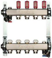 Distribuitor incalzire pardoseala, cu debitmetre, Herz 1546304, inox, filet interior, 4 cai, 1"