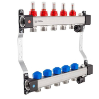 Distribuitor incalzire pardoseala, cu debitmetre, Kan-therm InoxFlow, inox, filet interior, 5 cai, 1"