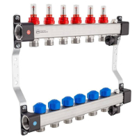 Distribuitor incalzire pardoseala, cu debitmetre, Kan-therm InoxFlow, inox, filet interior, 6 cai, 1"