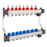 Distribuitor incalzire pardoseala, cu debitmetre, Kan-therm InoxFlow, inox, filet interior, 8 cai, 1"