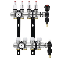 Distribuitor incalzire pardoseala, cu debitmetre, Rbm 2030.06.10, alama, filet interior, 4 cai, 1"