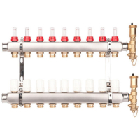 Distribuitor incalzire pardoseala, cu debitmetre, Valvex Base K5, inox, filet interior, 9 cai, 1"