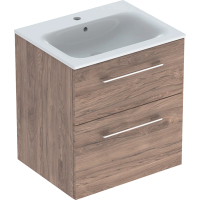 Masca baie + lavoar Geberit Selnova Square, cu sertare, nuc, suspendat, 58.8 x 63.5 x 50.2 cm