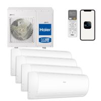 Aparat aer conditionat multisplit, Haier Pearl, 1 x UE 29000 BTU, 4 x UI 9000 BTU, A++/A+, R32, inverter, Wi-Fi, filtru aer, sterilizare UV, functie incalzire, dezumidificare, mod turbo, mod eco, alb