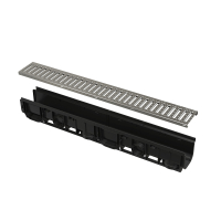 Rigola plastic Alcadrain AVZ102-R102, exterioara, pentru scurgere apa pluviala, cu gratar otel zincat si barete, A15, 1000 x 139 x 145 mm
